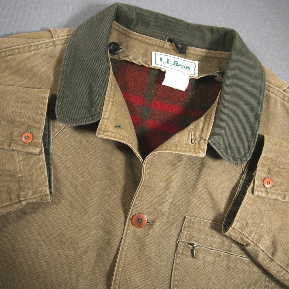 Vintage USA L.L. Bean Plaid Lined Canvas Field Barn Chore Cabin Men Jacket L